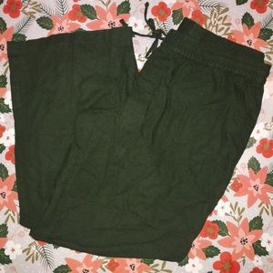 Green linen wide leg pants